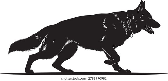 German shepherd dog silhouette walking on transparent background