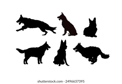 German shepherd dog silhouettes set, dogs silhouettes - vector illustration