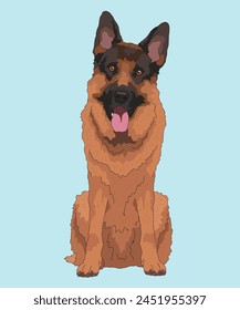 German Shepherd Dog Sitting Front View