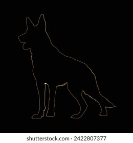 German Shepherd dog sketch. For animal lovers, enthusiasts and various design projects. Line art vector illustration. Black and gold. Isolated on black. Logo. Wall art. Tattoo. T shirt. Mug. Banner. 
