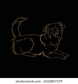 German Shepherd dog sketch. For animal lovers, enthusiasts and various design projects. Line art vector illustration. Black and gold. Isolated on black. Logo. Wall art. Tattoo. T shirt. Mug. Banner. 
