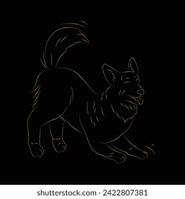 German Shepherd dog sketch. For animal lovers, enthusiasts and various design projects. Line art vector illustration. Black and gold. Isolated on black. Logo. Wall art. Tattoo. T shirt. Mug. Banner. 
