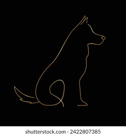 German Shepherd dog sketch. For animal lovers, enthusiasts and various design projects. Line art vector illustration. Black and gold. Isolated on black. Logo. Wall art. Tattoo. T shirt. Mug. Banner. 
