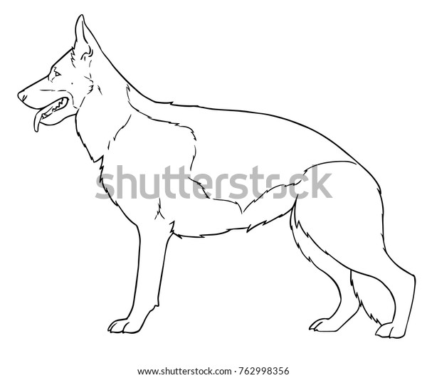 German Shepherd Dog Standing Coloring Book Stock Vector (Royalty Free ...