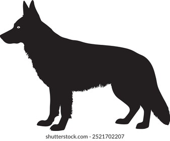 German Shepherd Dog Standing Silhouette Vector Illustration.