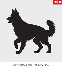 German shepherd dog Standing silhouette isolated on a white background. Vector illustration