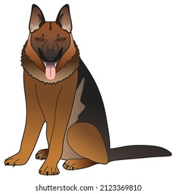german shepherd dog vector drawing on isolated white background puppy love cute comic animal cartoon pet pose character logo sign icon object illustration fluffy funny happy face doggy dog grooming