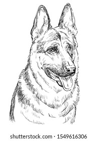 German Shepherd Dog vector hand drawing illustration in black color isolated on white background