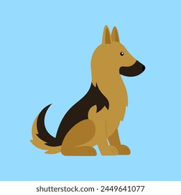 German shepherd dog. Vector illustration in flat style. Isolated on blue background.