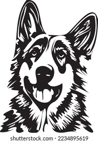 Dibujo de línea vectorial de perro pastor alemán en blanco y negro