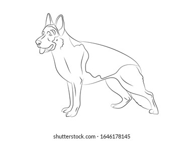 German Shepherd Dog. Vector outline stock illustration realistic lines silhouette for logo, print,tattoo, coloring book.