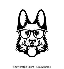 German Shepherd dog wearing eyeglasses - isolated outlined vector illustration 