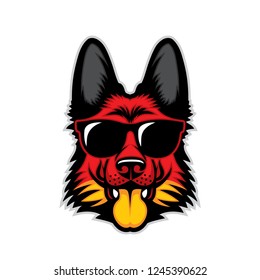 German Shepherd dog wearing sunglasses - isolated outlined vector illustration