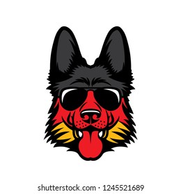 German Shepherd dog wearing sunglasses - isolated outlined vector illustration