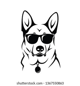 German Shepherd dog wearing sunglasses - isolated outlined vector illustration