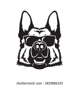 German Shepherd dog wearing sunglasses isolated outlined vector illustration