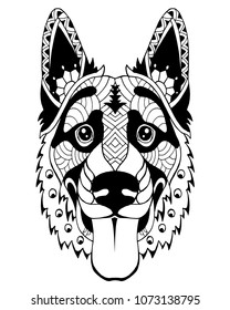 German Shepherd dog zentangle stylized. Freehand vector illustration. Illustration for Cut file for vinyl decal and coloring books.