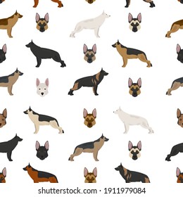 German shepherd dogs in different colors. Shepherd characters seamless pattern.  Vector illustration