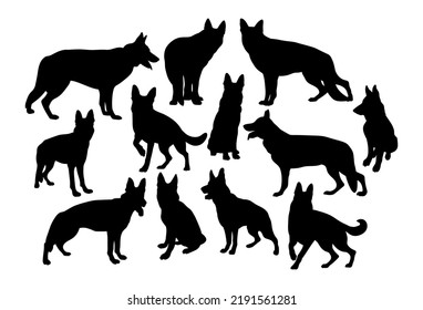 German shepherd dogs set template for plotter lazer cutting of paper, wood. svg