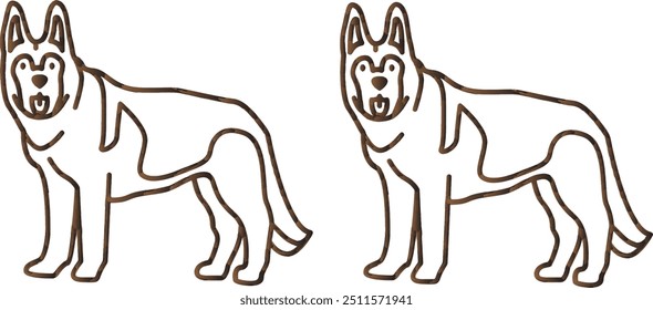 German shepherd drawing pencil line art ash color and colorful set premium quality image