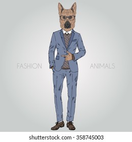 German Shepherd dressed up in suit, fashion dog