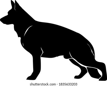 German Shepherd full body standing silhouette dog show black