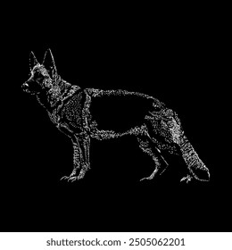 german shepherd hand drawing vector isolated on black background.