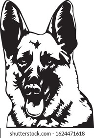 german shepherd head black and white clipart illustration