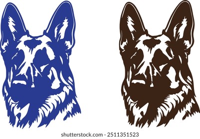 German shepherd head drawing pencil line art black color and colorful set premium quality image