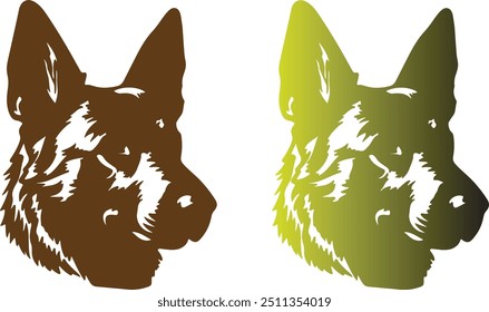 German shepherd head drawing pencil line art coffee color and colorful set premium quality image