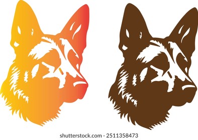 German shepherd head drawing pencil line art coffee color and colorful set premium quality blank background image