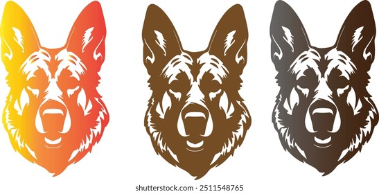 German shepherd head drawing pencil line colorful art set blank background image