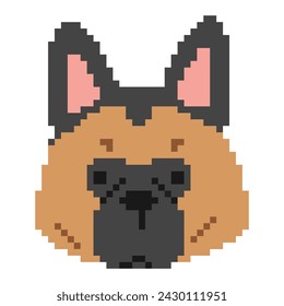 German Shepherd Head Pixel 1 cute on a white background, vector illustration.