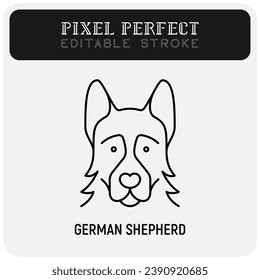 German shepherd head thin line icon. Dog breed. Editable stroke. Vector illustration.