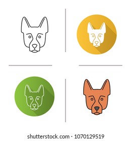 German Shepherd Icon. Alsatian. Guide Dog Breed. Flat Design, Linear And Color Styles. Isolated Vector Illustrations