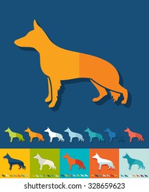 german shepherd icon in flat design with long shadows. Vector illustration