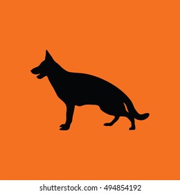 German shepherd icon. Orange background with black. Vector illustration.