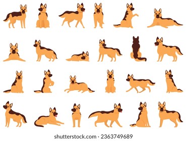 German Shepherd icons set cartoon vector. Police dog. Anima canine