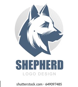 German Shepherd Illustration. Logo, Emblem. White Background.