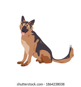 German shepherd isolated on white vector illustration. Dog guard breed design element. Domestic animal in cartoon style.