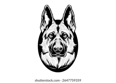 German Shepherd line art illustration with details
