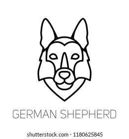 German Shepherd linear face icon.  Isolated outline dog head vector 