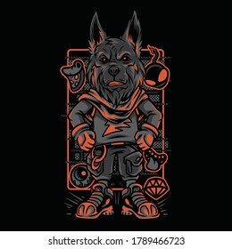 German Shepherd Neon Grayscale Illustration