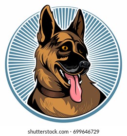 German Shepherd with open mouth and tongue, vector image.