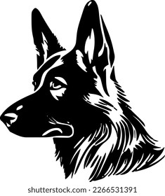 German Shepherd outline only, dog head, vector illustration, black color, vector image