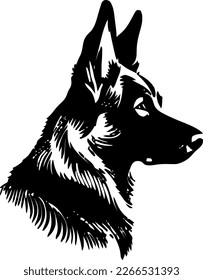 German Shepherd outline only, dog head, vector illustration, black color, vector image