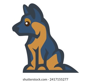 german shepherd pet character cartoon, domestic animal hand drawn vector illustration