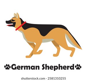 German shepherd, police dog flat design, simple illustration of a dog looking sideways