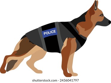 German Shepherd Police Dog Minimal Flat Vector Illustration