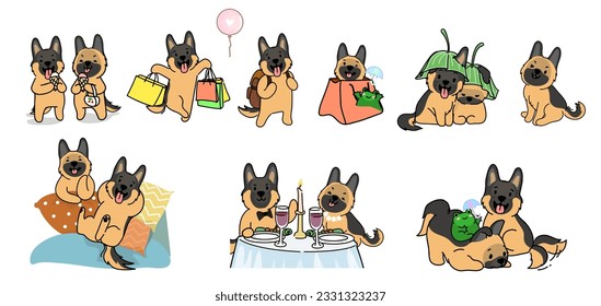 German shepherd puppy cartoon set vector